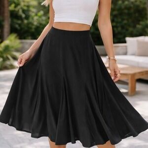 George Stretch Black Godet Hem Midi Skirt Womens Large 12 14 Flare Pull On